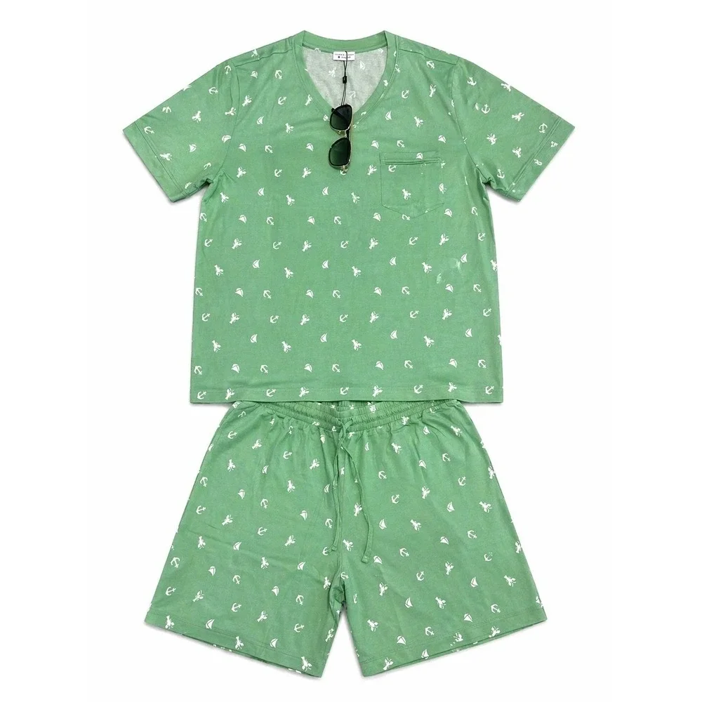 CosaBella Men's Premium Cotton Loungewear Set – V-Neck T-Shirt &‎ Shorts